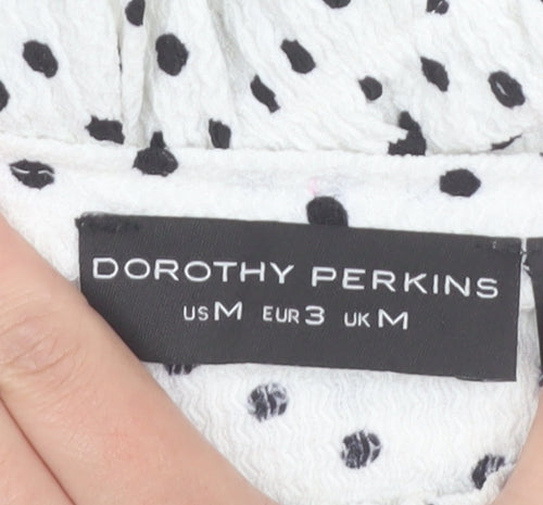 Dorothy Perkins Women’s White Polka Dot Puff Sleeve Cropped Blouse Size M