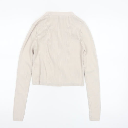 ZARA Women Beige V-Neck Slim Fit Knit Cardigan Size S