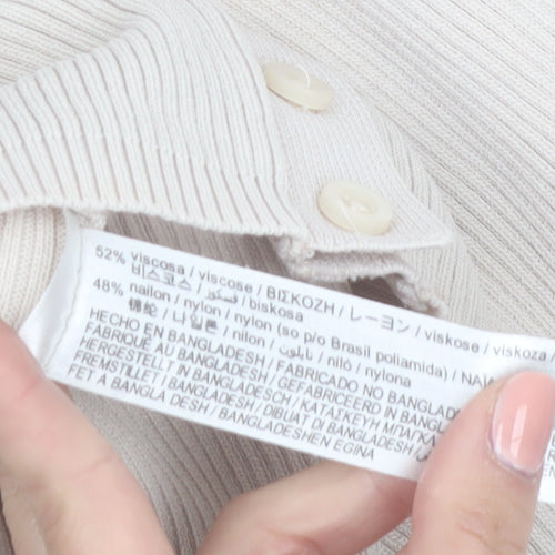 ZARA Women Beige V-Neck Slim Fit Knit Cardigan Size S