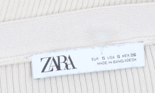 ZARA Women Beige V-Neck Slim Fit Knit Cardigan Size S