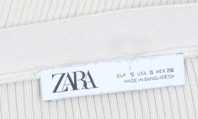 ZARA Women Beige V-Neck Slim Fit Knit Cardigan Size S