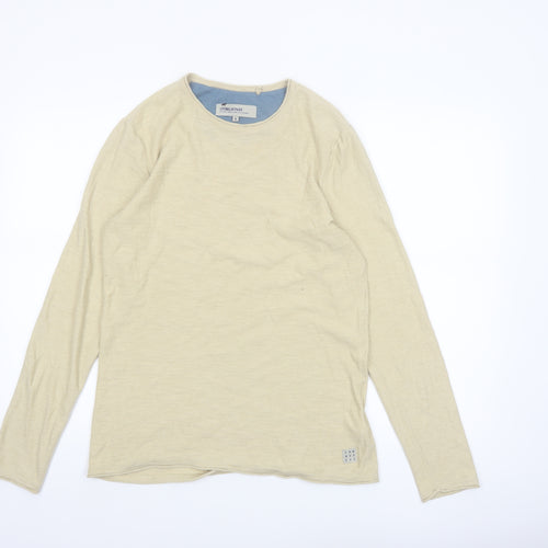 Blend Men's Beige Long Sleeve Cotton Crew Neck Top Size M