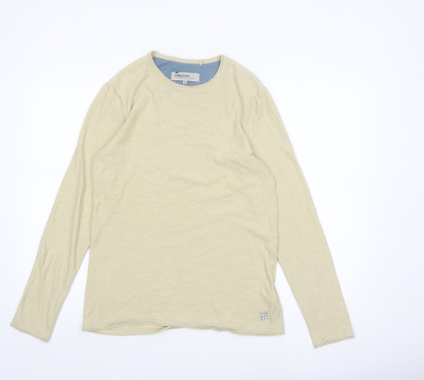 Blend Men's Beige Long Sleeve Cotton Crew Neck Top Size M