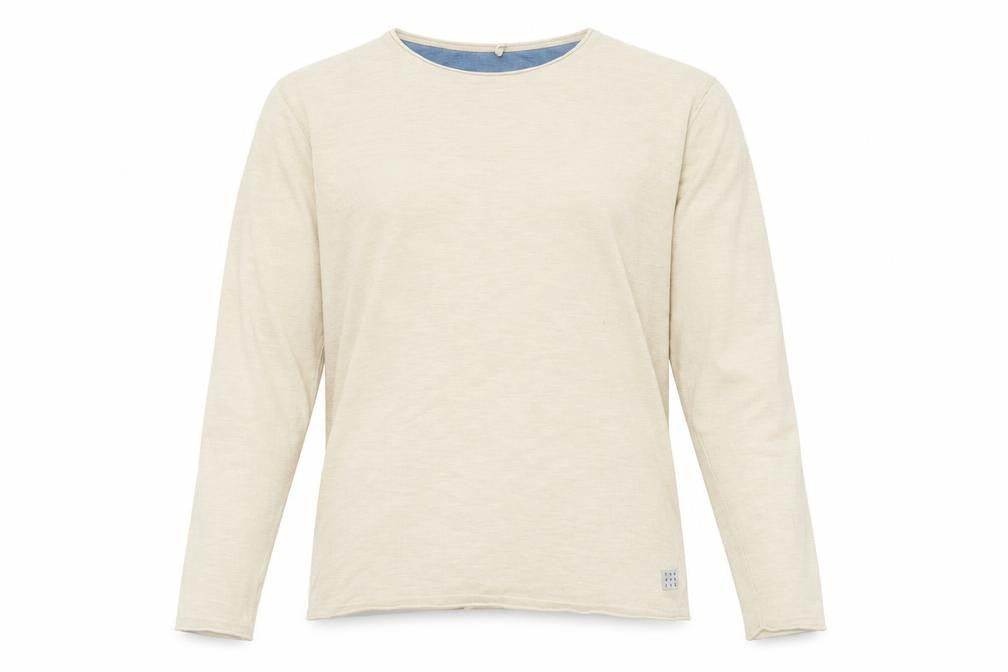 Front view of Blend Men's Beige Long Sleeve Cotton Crew Neck Top, size M