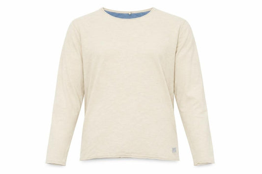 Front view of Blend Men's Beige Long Sleeve Cotton Crew Neck Top, size M
