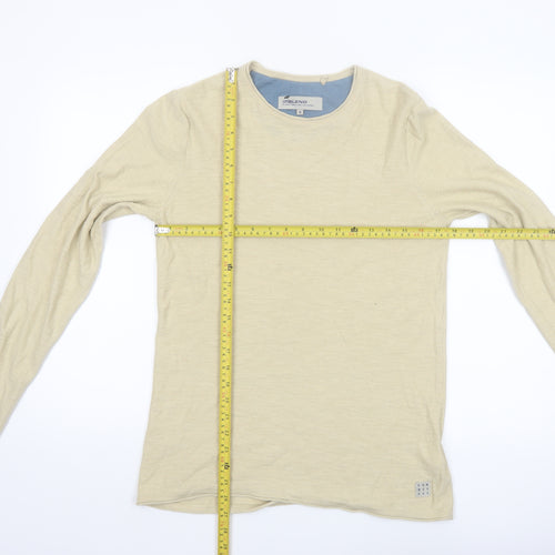Blend Men's Beige Long Sleeve Cotton Crew Neck Top Size M