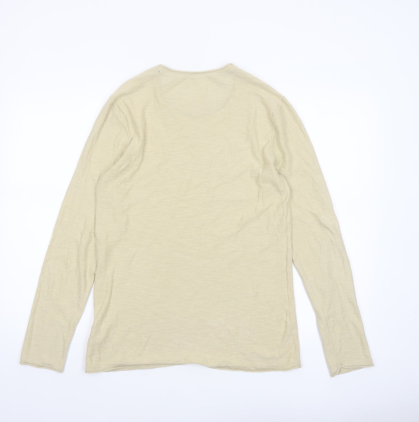 Blend Men's Beige Long Sleeve Cotton Crew Neck Top Size M