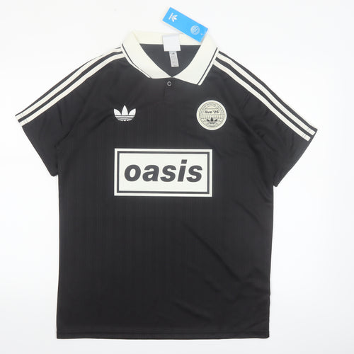 Adidas Men’s Black Oasis Polo Shirt L Music Retro Football Style