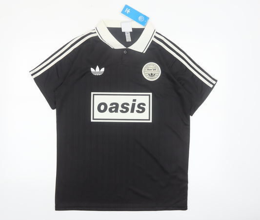 Adidas Men’s Black Oasis Polo Shirt L Music Retro Football Style