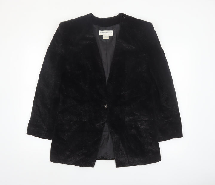 Liz Claiborne Women Black Velvet Single-Breasted Blazer Size 10