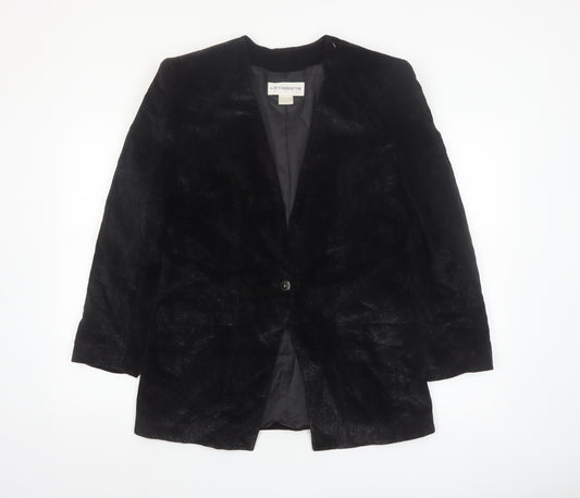 Liz Claiborne Women Black Velvet Single-Breasted Blazer Size 10