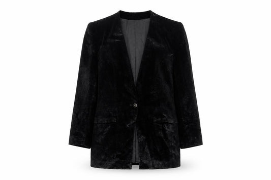 Front view of Liz Claiborne Women Black Velvet Single-Breasted Blazer, size 10