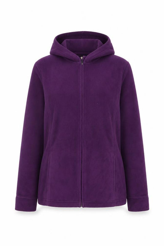 Front view of L.L.Bean women’s purple full zip fleece hoodie, size M, regular