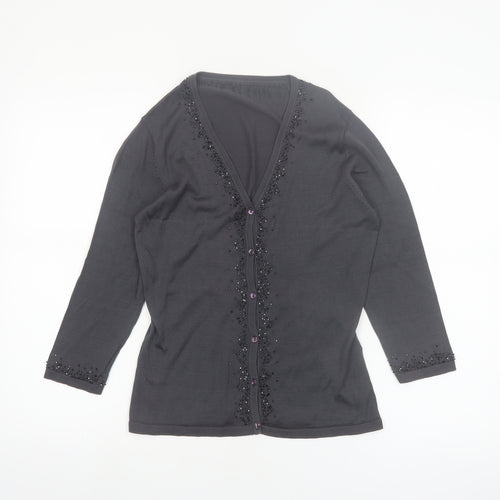 Marks and Spencer Womens Pewter Beaded Silk Cardigan UK 10