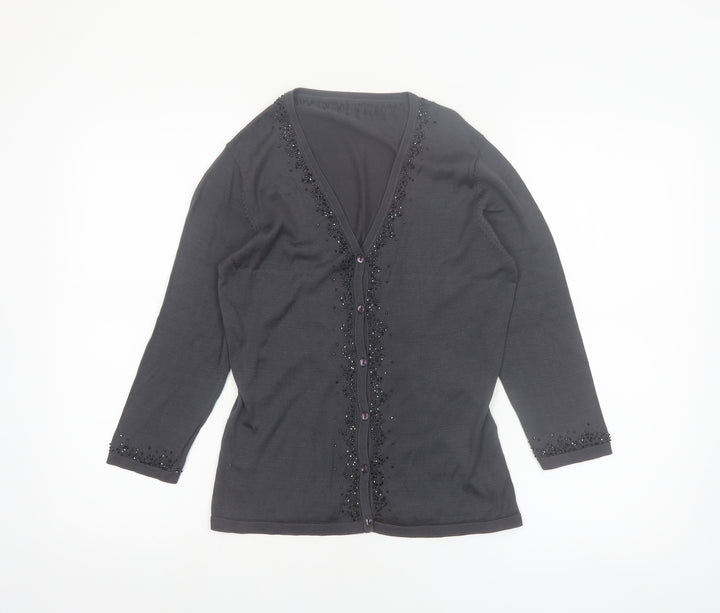 Marks and Spencer Womens Pewter Beaded Silk Cardigan UK 10