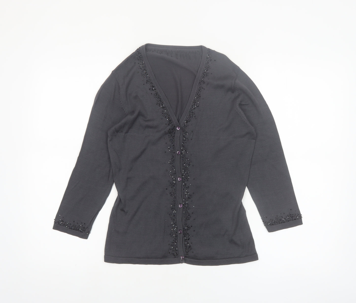 Marks and Spencer Womens Pewter Beaded Silk Cardigan UK 10