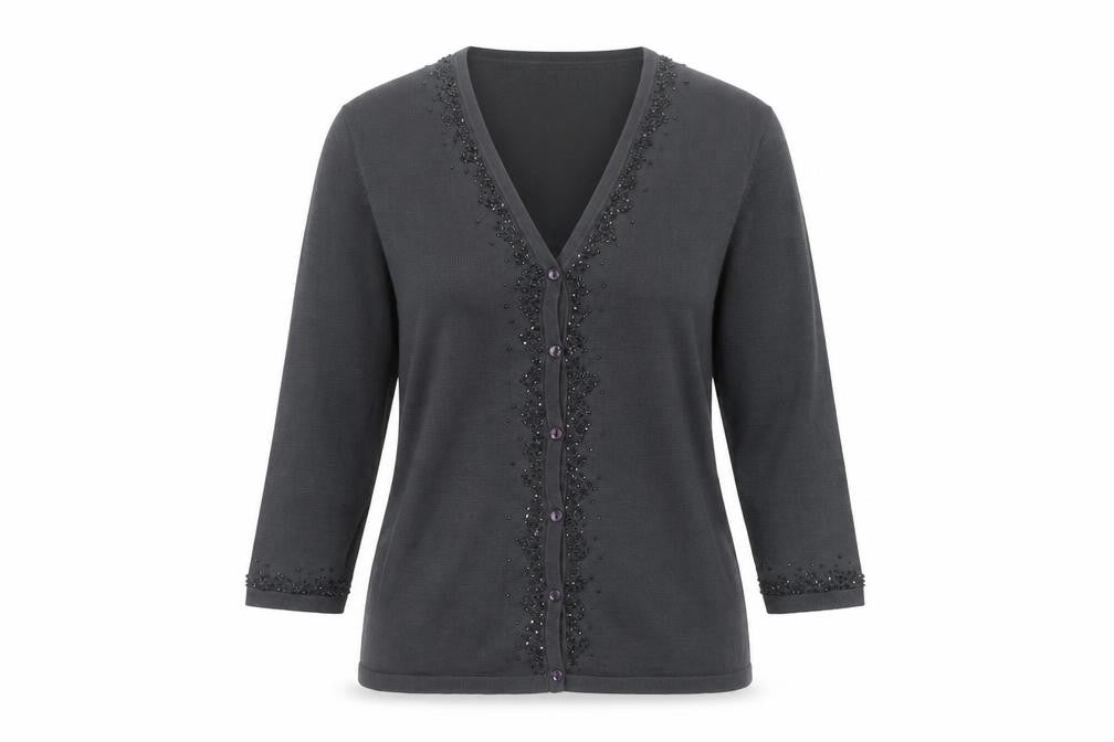 Marks and Spencer Womens Pewter Beaded Silk Cardigan UK 10