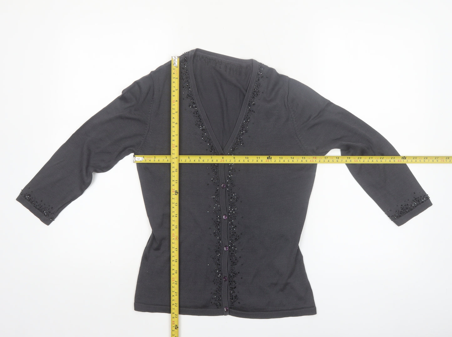 Marks and Spencer Womens Pewter Beaded Silk Cardigan UK 10