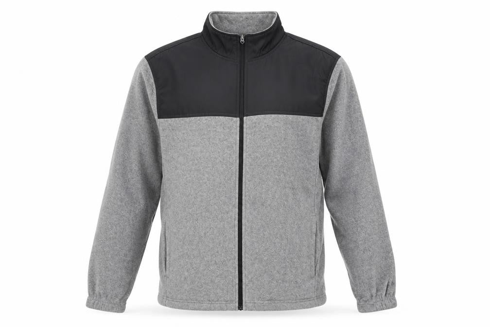 Front view of Starter Men’s Grey Full Zip Fleece Jacket, size M, 38in Polyester
