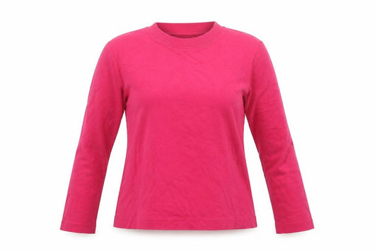 Front view of COS Women Pink Long Sleeve Basic Cotton Crew Neck T-Shirt XS
