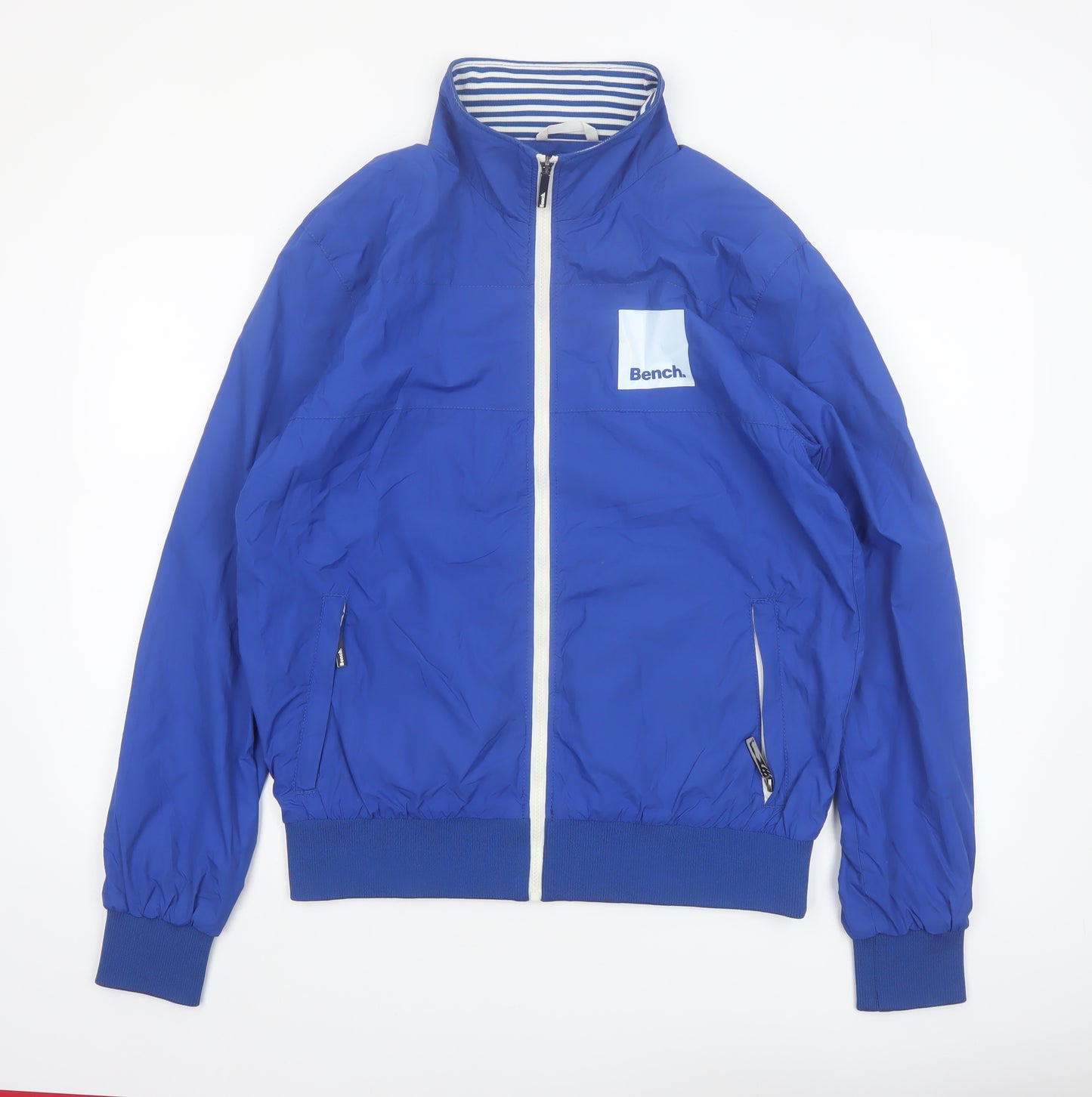 Bench Men's Blue Bomber Jacket L Lightweight Full Zip Windproof