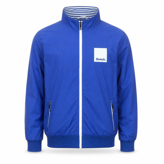 Front view of Bench Men's Blue Bomber Jacket L Lightweight Full Zip Windproof