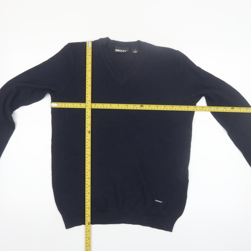 DKNY Men's Blue Wool Blend V-Neck Jumper M Classic Knit