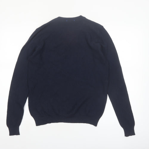 DKNY Men's Blue Wool Blend V-Neck Jumper M Classic Knit