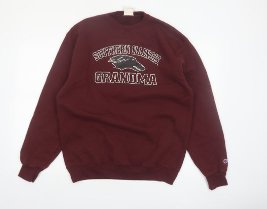Champion Mens Red Pullover Sweatshirt L Graphic Print Crew Neck