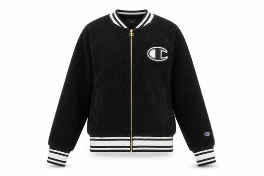 Front view of Champion Women's Black Small Varsity Logo Fleece Jacket