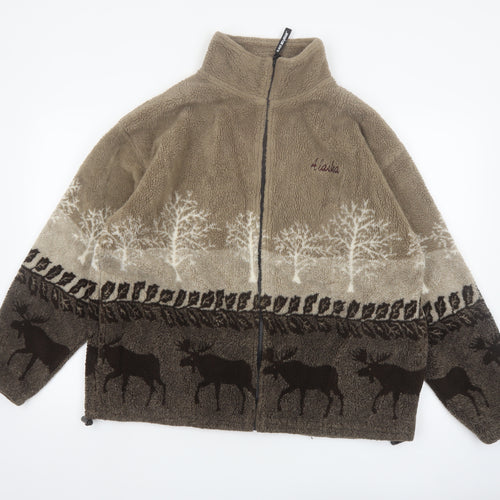 Black Mountain Men’s Brown Fleece Jacket L Animal Print Outdoor