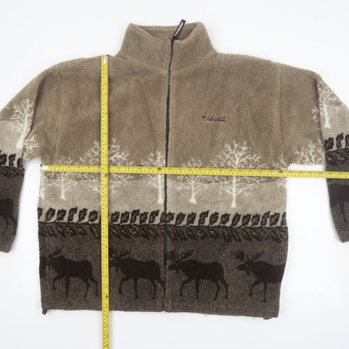 Black Mountain Men’s Brown Fleece Jacket L Animal Print Outdoor