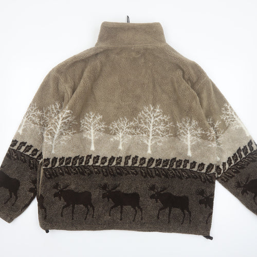 Black Mountain Men’s Brown Fleece Jacket L Animal Print Outdoor