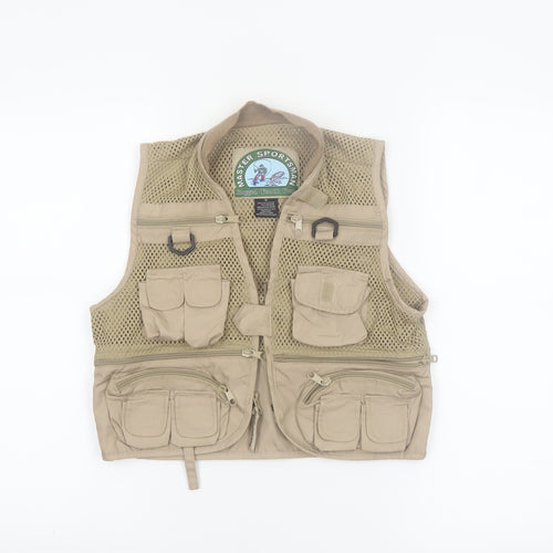 Master Sportsman Men's Beige Fishing Waistcoat M Multi Pocket Outdoor