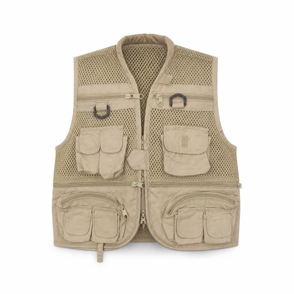 Master Sportsman Men's Beige Fishing Waistcoat M Multi Pocket Outdoor