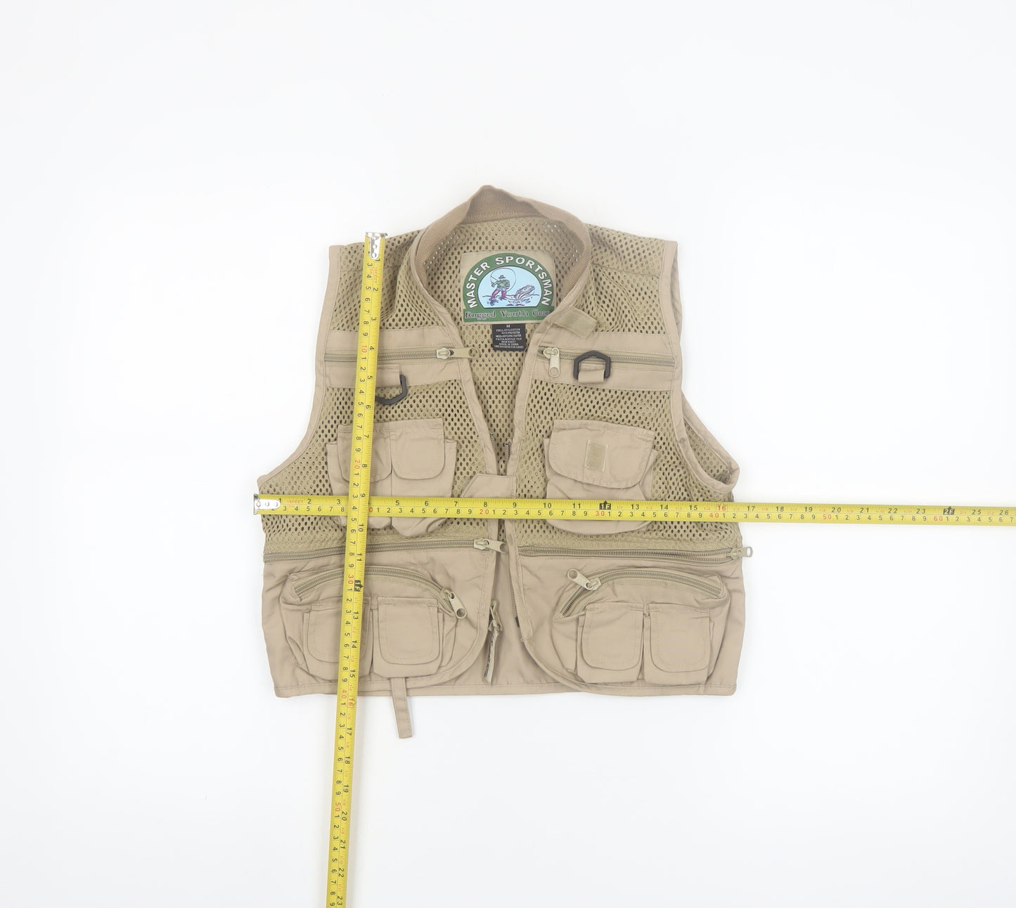 Master Sportsman Men's Beige Fishing Waistcoat M Multi Pocket Outdoor