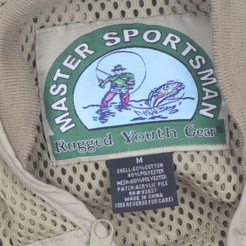 Master Sportsman Men's Beige Fishing Waistcoat M Multi Pocket Outdoor