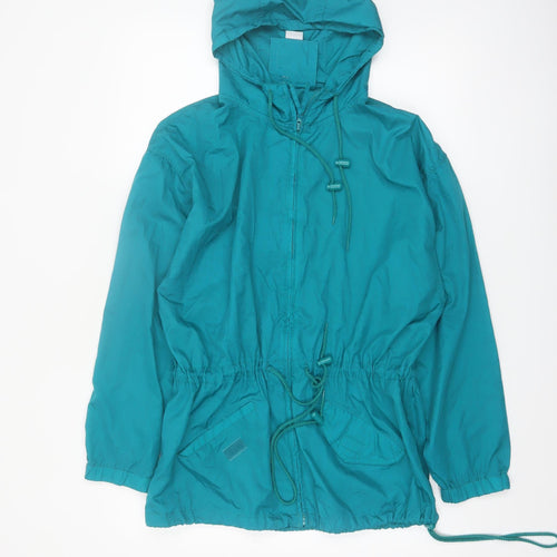 Basic Editions Women's Green Hooded Nylon Anorak Jacket Size M