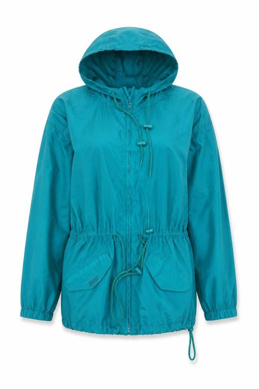 Front view of Basic Editions Women's Green Hooded Nylon Anorak Jacket, size M