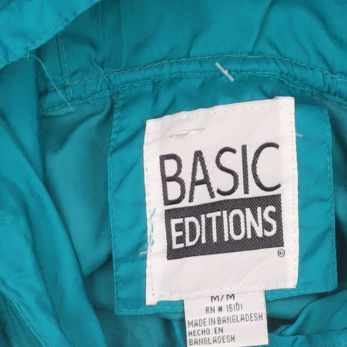 Basic Editions Women's Green Hooded Nylon Anorak Jacket Size M