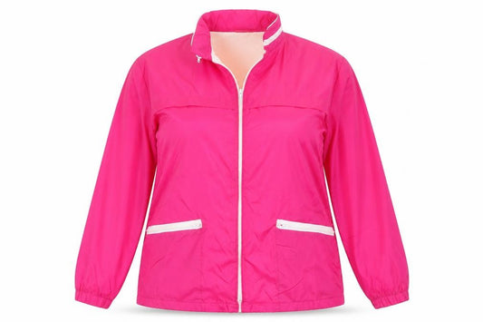 Front view of Allison Smith women’s pink nylon windbreaker jacket m casual