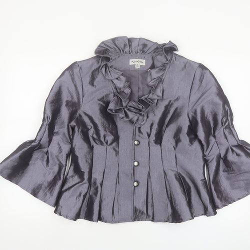 Nicolette Women's Grey Ruffle Satin Suit Jacket Size 8