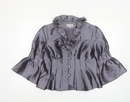 Nicolette Women's Grey Ruffle Satin Suit Jacket Size 8
