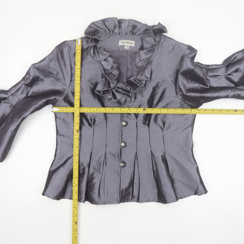 Nicolette Women's Grey Ruffle Satin Suit Jacket Size 8