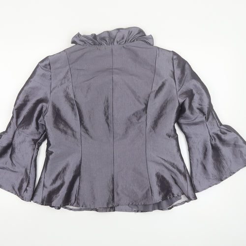 Nicolette Women's Grey Ruffle Satin Suit Jacket Size 8