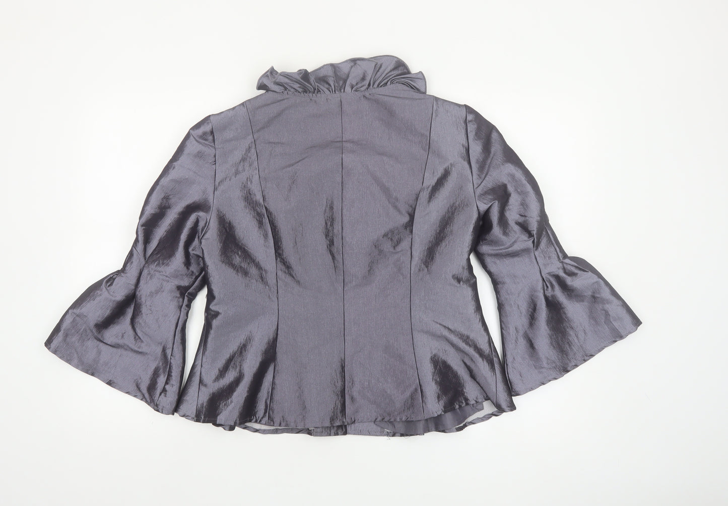 Nicolette Women's Grey Ruffle Satin Suit Jacket Size 8