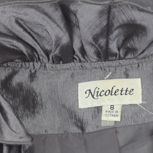 Nicolette Women's Grey Ruffle Satin Suit Jacket Size 8