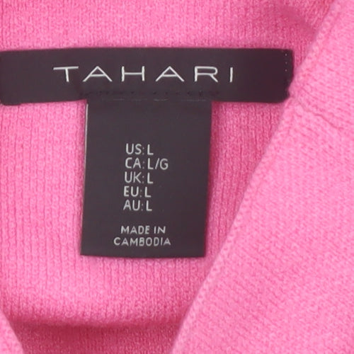 Tahari Women’s Pink Mock Neck Long Sleeve Knit Jumper Size L