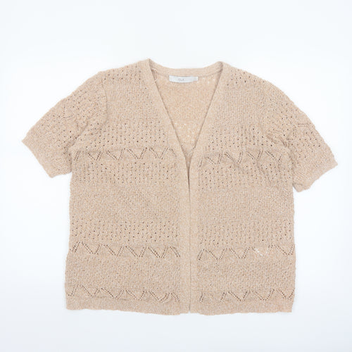 Isle Women Beige Open Knit Short Sleeve V-Neck Cardigan Size 14-16