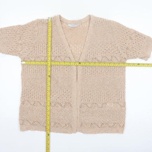 Isle Women Beige Open Knit Short Sleeve V-Neck Cardigan Size 14-16